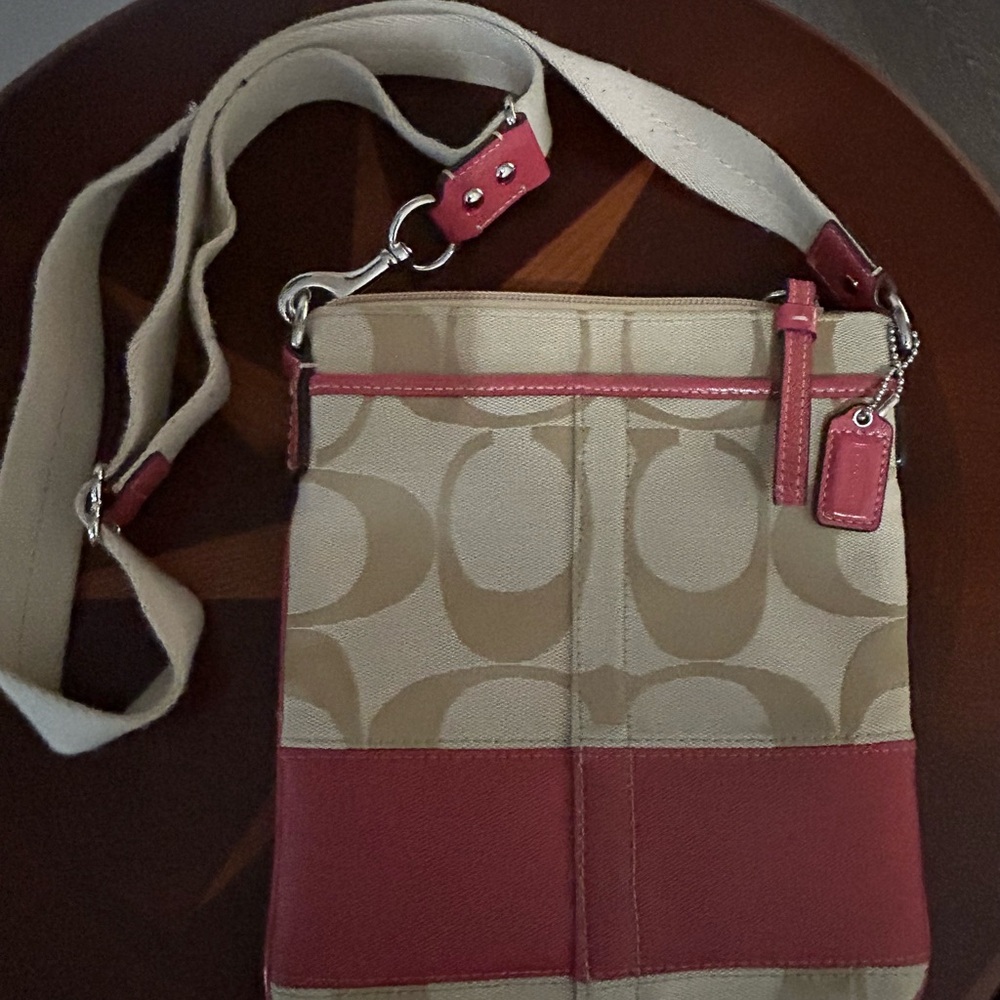 Coach Tan and Red Crossbody Bag